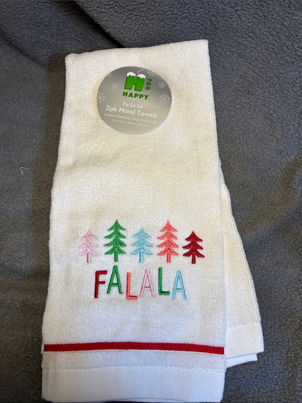 Bed, Bath and Beyond "Fa La La" White Embroidered Hand Towel